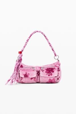 Middelgrote denim tas met bloemen - RED - U