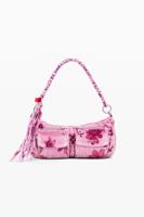 Middelgrote denim tas met bloemen - RED - U