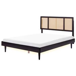 Beliani-AURAY-Tweepersoonsbed LED-Zwart-160 x 200 cm-Rubberhout