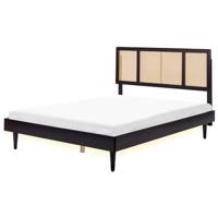 Beliani-AURAY-Tweepersoonsbed LED-Zwart-160 x 200 cm-Rubberhout