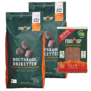 BBQ starterspakket - houtskool briketten 10 kilo - barbecue aanmaakblokjes 32x - Briketten