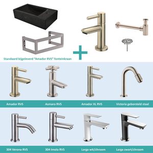 FonteinPack Recto Natuursteen Rechts Met MontageFrame 40x22x10 cm RVS (Keuze uit 8 kranen)