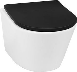 Saqu Sky Duo randloos hangtoilet met slimseat toiletbril met quickrelease Mat wit/Zwart