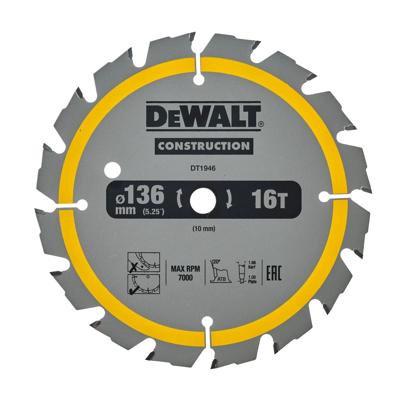 DeWALT Cirkelzaagblad voor Hout | Construction | Ø 136mm Asgat 10mm 16T - DT1946-QZ