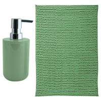 MSV badkamer droogloop mat - Genua - 50 x 80 cm - met bijpassende kleur zeeppompje - groen