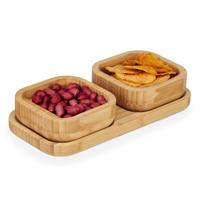 Snack serveer schaaltjes op plank - set van 2 - bamboe hout - tapas/nootjes/saus bakjes