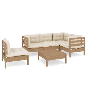 vidaXL 6-delige Loungeset met kussens grenenhout honingbruin