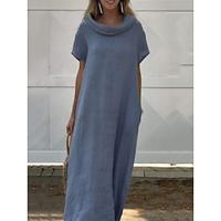 Dames Casual jurk Maxi-jurk Zak Basic Dagelijks Strakke ronde hals Korte mouw Zomer Lente Leger groen Blozend Roze Effen Lightinthebox - thumbnail