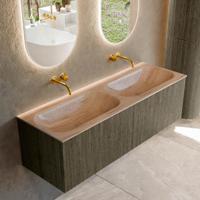 Badmeubel Mondiaz Kurve-Dlux | 140 cm | Meubelkleur Shadow | Wastafelkleur Saba | Solid surface | Wasbak beide zijden spoelbak | Zonder kraangat(en)