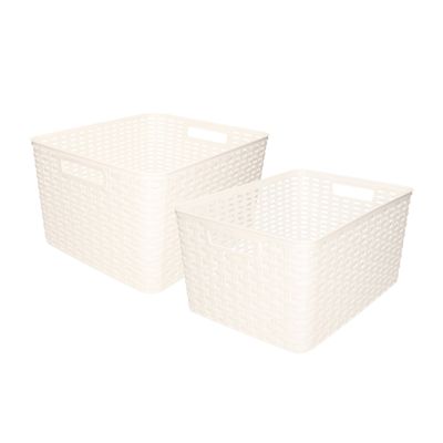 Set van 5x stuks opbergboxen/opbergmandjes rotan parel wit kunststof