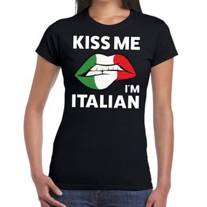 Kiss me i am Italian t-shirt zwart dames