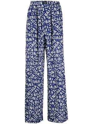 Balenciaga pantalon de pyjama à logo imprimé - Bleu