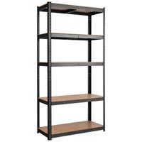 75 x 30 x 150cm Opslag Rek Opslag Plank Metalen Garage Gebruiksrek met 5 Verstelbare Planken voor Boeken Keukengerei Blauw/Zwart