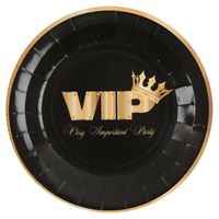 VIP thema feest wegwerpbordjes - 10x stuks - 23 cm - goud/zwart themafeest - thumbnail