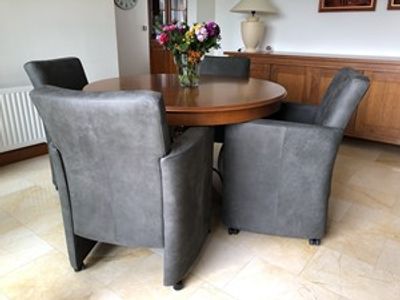 Set van 4 leren eetkamerfauteuils - met armleuning en wieltjes - grijs leer - Echt leer, Modern, ontdek de vele Leersoorten en Kleuren bij ShopX