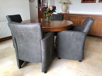 Set van 4 leren eetkamerfauteuils - met armleuning en wieltjes - grijs leer - Echt leer, Modern, ontdek de vele Leersoorten en Kleuren bij ShopX