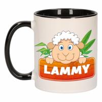 Lammy mok - zwart/wit - keramiek - 300 ml - kinder beker schaap