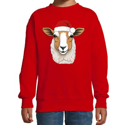 Kersttrui / sweater boerderijdieren - kinderen - Schaap - rood - kerstmuts - Kerstmis