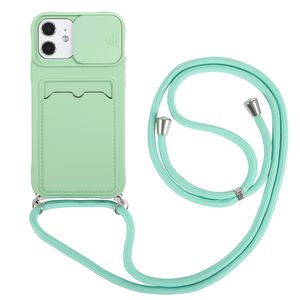 iPhone 13 Mini hoesje - Backcover - Koord - Pasjeshouder - Portemonnee - TPU - Lichtgroen