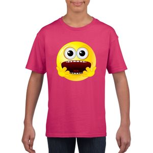 Emoticon t-shirt geschrokken roze kinderen XL (158-164)  -
