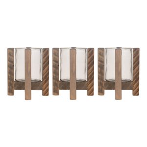 3x Houten theelichthouders/waxinelichthouders 21 cm