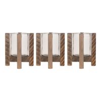 3x Houten theelichthouders/waxinelichthouders 21 cm - thumbnail