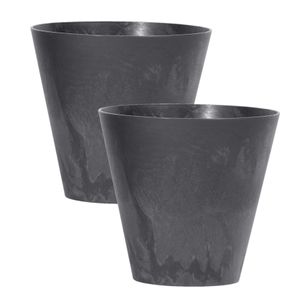 Set van 2x stuks kunststof bloempotten/plantenpotten betonlook 20 cm antraciet grijs