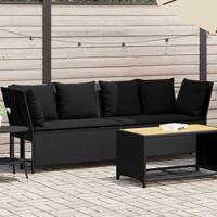 Tuinbank met kussens poly rattan zwart