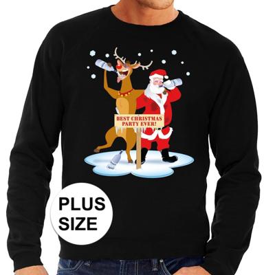 Foute kersttrui - plus size - dronken kerstman en rendier - zwart - heren