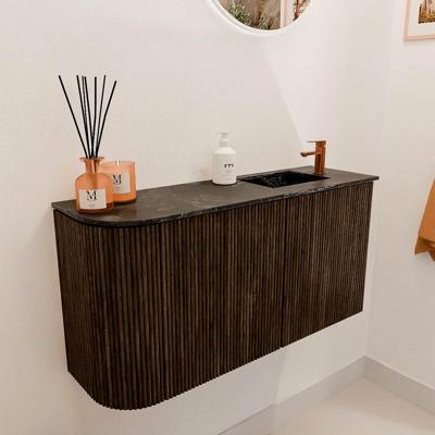 Toiletmeubel Mondiaz Joya Dlux | 81.6 cm | Meubelkleur Walnut | Faye wastafel Lava Wasbak Rechts | 1 kraangat