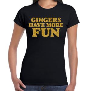 Verkleed T-shirt dames - gingers more fun -  zwart - glitter goud - themafeest fout/goud/stout