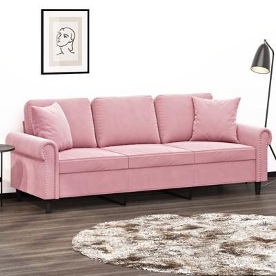 Driezitsbank met sierkussens 180 cm fluweel roze