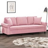Driezitsbank met sierkussens 180 cm fluweel roze
