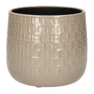 Plantenpot/bloempot keramiek taupe relief patroon - D15/H13 cm