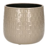 Plantenpot/bloempot keramiek taupe relief patroon - D15/H13 cm - thumbnail