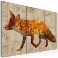 Schilderij - Vos, oranje/bruin, print op canvas, wanddecoratie, 3luik