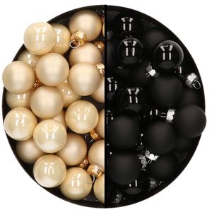 Mini kerstballen - 48x st - champagne en zwart - 2,5 cm - glas