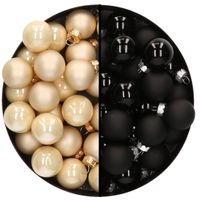 Mini kerstballen - 48x st - champagne en zwart - 2,5 cm - glas