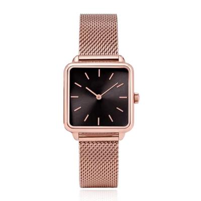 LGT JWLS Dameshorloge &apos;Square&apos; - Rose Goudkleurige Meshband, Zwart Uurwerk, Rose Goudkleurige Kast