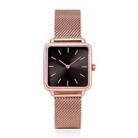LGT JWLS Dameshorloge &apos;Square&apos; - Rose Goudkleurige Meshband, Zwart Uurwerk, Rose Goudkleurige Kast