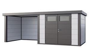 Telluria | Tuinhuis Classico 3024 met Overkapping Lounge Small | Links | Wit-Antraciet