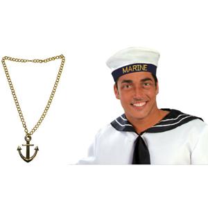 Carnaval verkleed Matrozen hoedje - wit - met gouden anker ketting - volwassenen