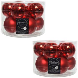 Decoris Kerstballen set - 20x stuks - kerst rood - glas - 6 cm - glans en mat