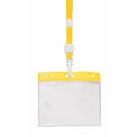 Badgehouders - 10x - geel - 11 x 58 cm - kunststof/plastic - keycord - naamkaarthouders