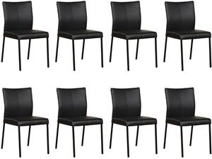 Set van 8 Zwarte leren moderne eetkamerstoelen Basic - poot vierkant zwart - Toledo Leer Nero (zwart leer)