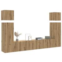 8-delig Tv-meubelset wandmontage bewerkt hout artisanaal eiken