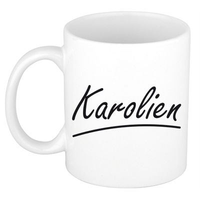 Naam cadeau mok / beker Karolien met sierlijke letters 300 ml