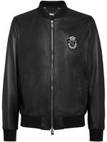 Billionaire veste bomber en cuir à patch logo - Noir