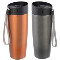 Thermosbekers - warmhoud drinkbekers - 2x stuks - koper en grijs - 380 ml - Isolerende drinkbekers Thermosbekers - warmhoud drinkbekers - 2x stuks - koper en grijs - 380 ml - Isolerende drinkbekers