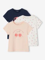 Set van 3 verschillende T-shirts voor meisjes met iriserende details marineblauw - thumbnail